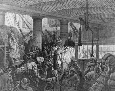 Riverside Street, "Lontoo, pyhiinvaellus", kirjoittanut William Blanchard Jerrold (1826-84) ja kaivertanut Charles Laplante (k.1903) pub. 1872 tekijältä Gustave Dore